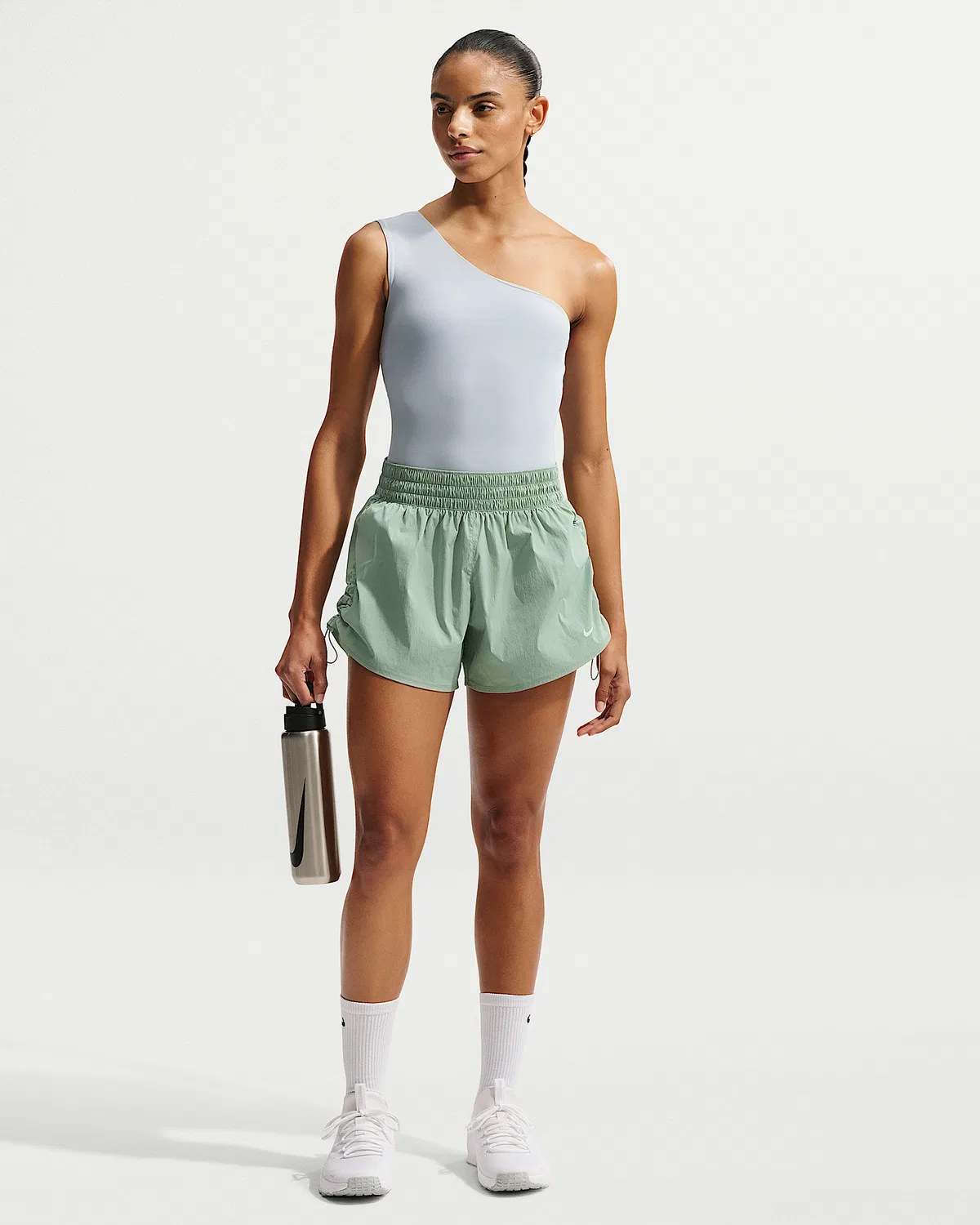 Женские шорты Nike One Dri-FIT с высокой посадкой и вкладышем, длина 5", Steam/White