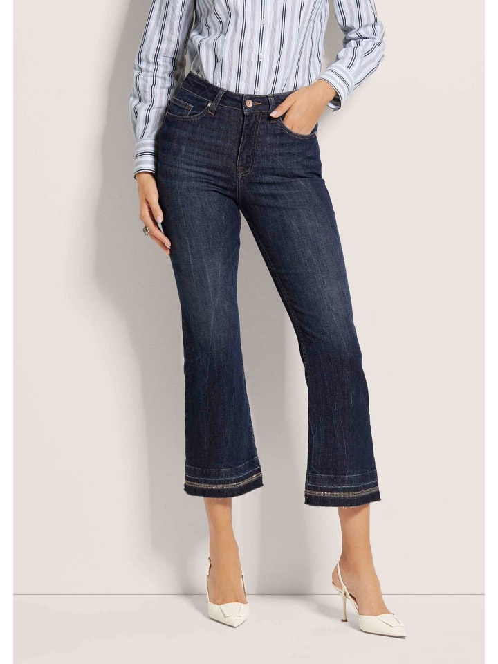 

MADELEINE Расклешенные джинсы темно-синего цвета с украшениями из страз и бахромой