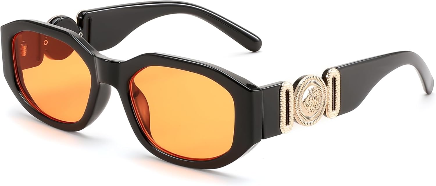 

Солнцезащитные очки FEISEDY в стиле ретро, ​​прямоугольные, для женщин и мужчин, винтажные, 90-е, маленькие, узкие, квадратные, модель B2322, 012black Frame/Orange Lens