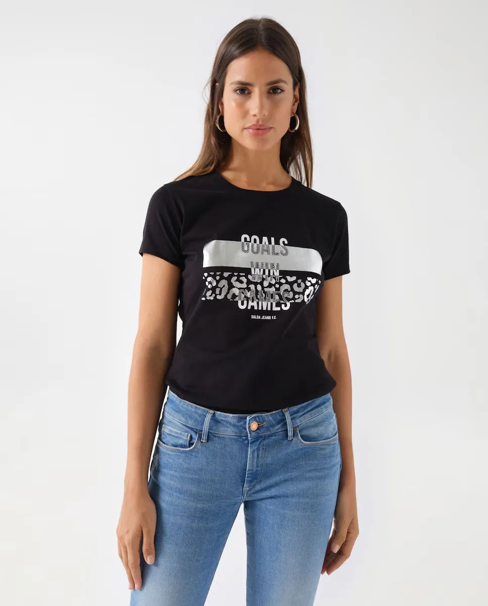 

Женская футболка с коротким рукавом и принтом спереди Salsa Jeans, черный