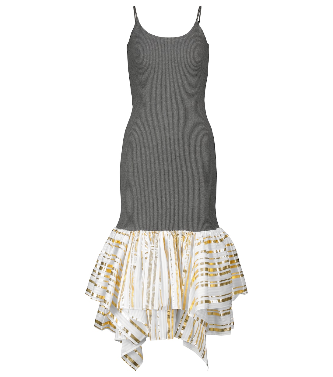 

Платье миди из хлопка и атласа в рубчик JW Anderson, Grey Gold