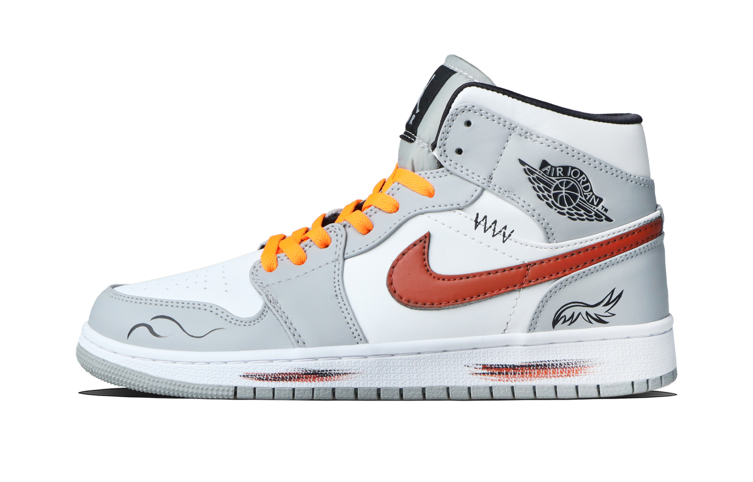 

Air 1 Fiery устойчивые к истиранию кроссовки для баскетбола Mid top Unisex оранжевые Jordan, светло-серый