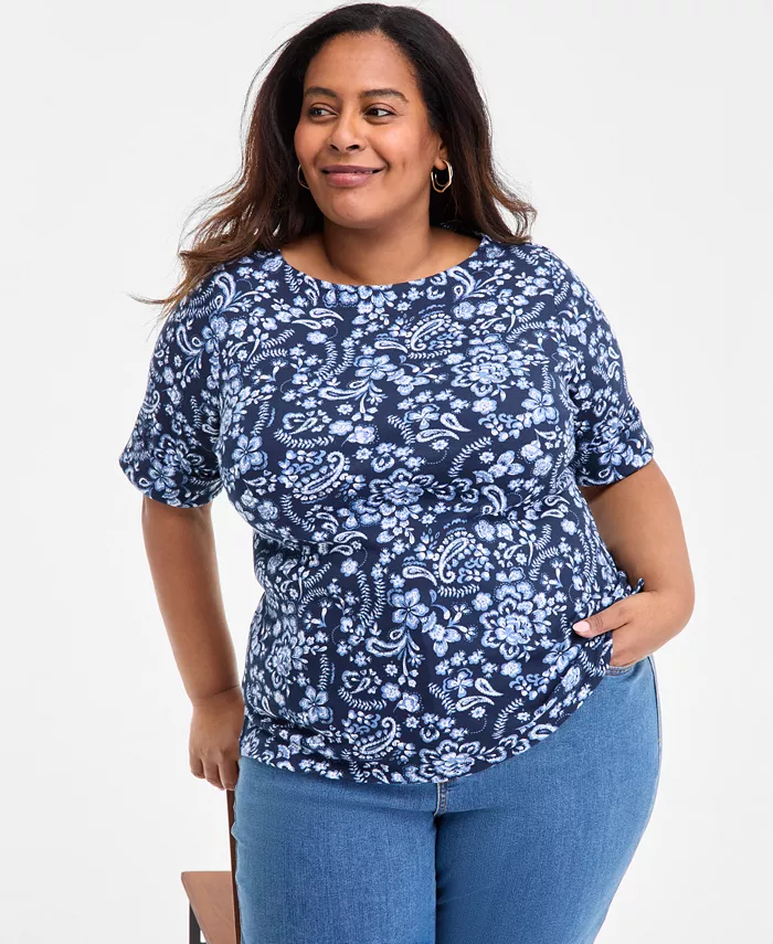 

Женская блузка с принтом, Plus Size Style & Co, синий