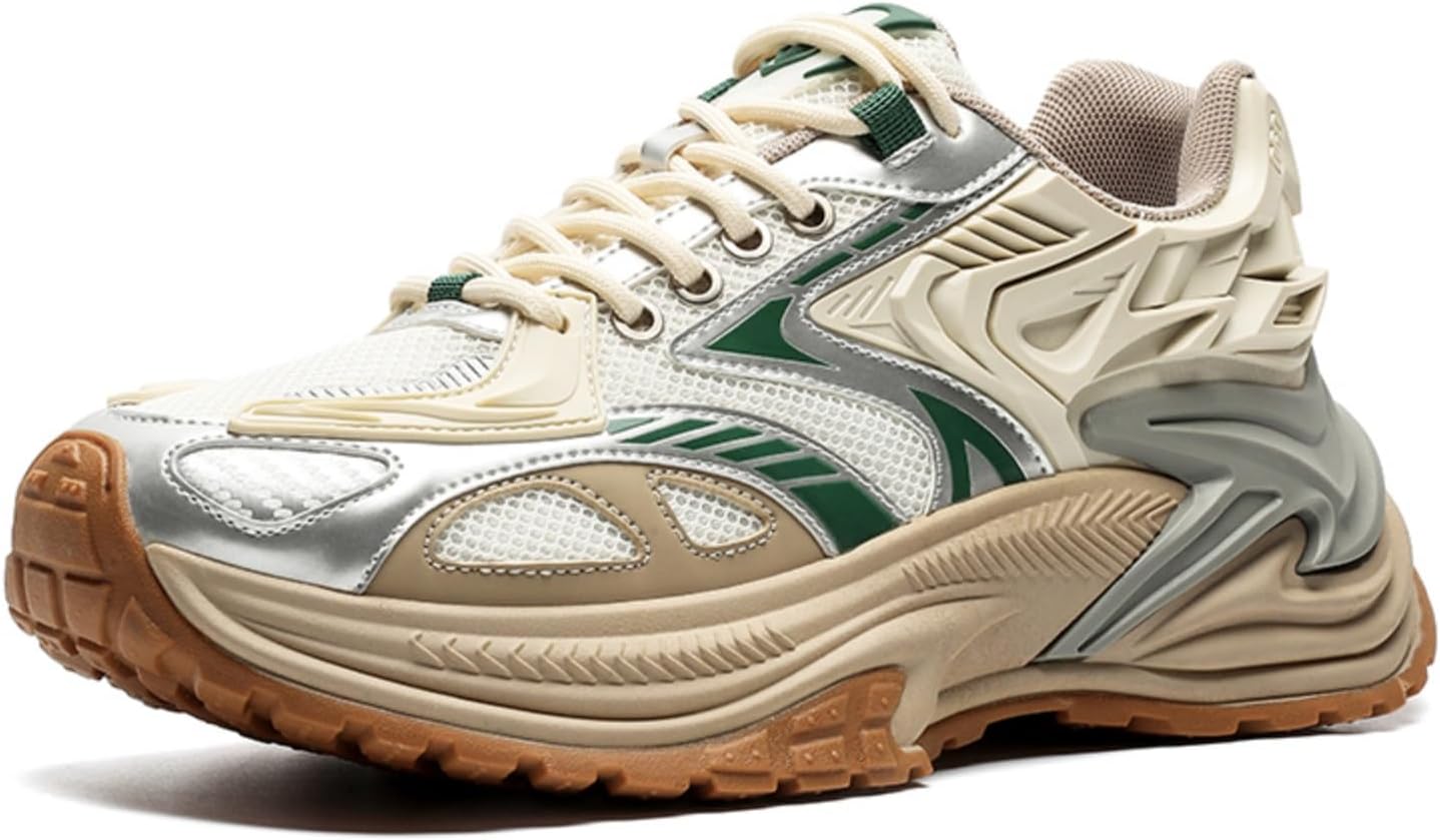 

Мужские кроссовки Netehadi, дышащие, из сетки и кожи, на шнуровке, с массивной платформой, повседневные, нескользящие, с круглым носком, для вождения, прогулок, тенниса, бега, стиль «Dad Sneakers», зеленый