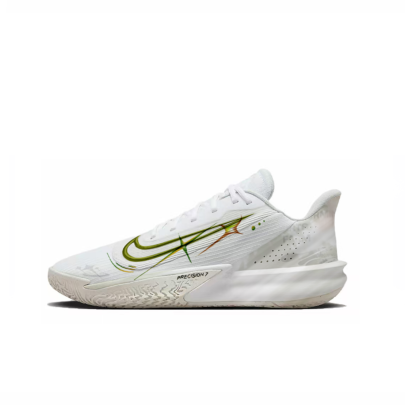 

Nike Баскетбольные кроссовки Precision 7 Lively Island, Green Glow Cushioning, с низким верхом, противоскользящие, мужские, белые, зеленые