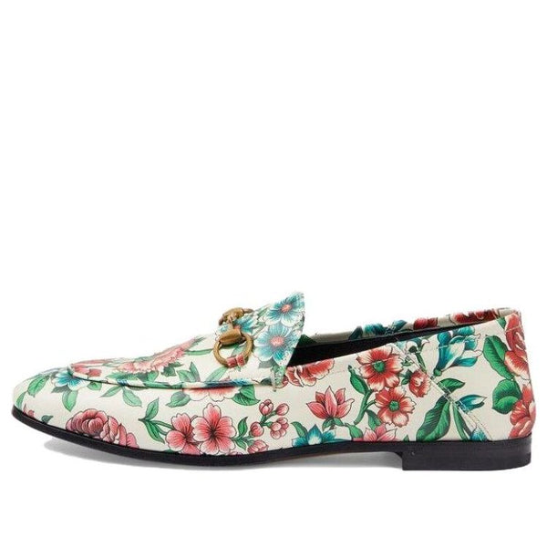 Кроссовки horsebit printed leather loafers 'white pink' Gucci, белый