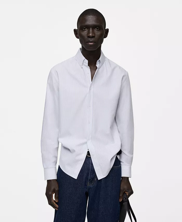 

Мужская хлопковая рубашка Kodak-Striped в облегающем крое MANGO, зеленый