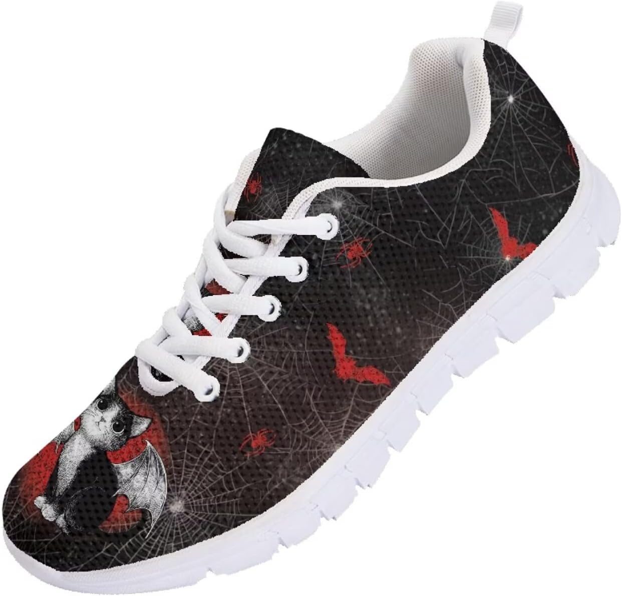 

Кроссовки Forchrinse на Хэллоуин для женщин и мужчин, дышащие, с шнуровкой, для прогулок, повседневные сетчатые, противоскользящие теннисные туфли, Halloween Cat Spider Web