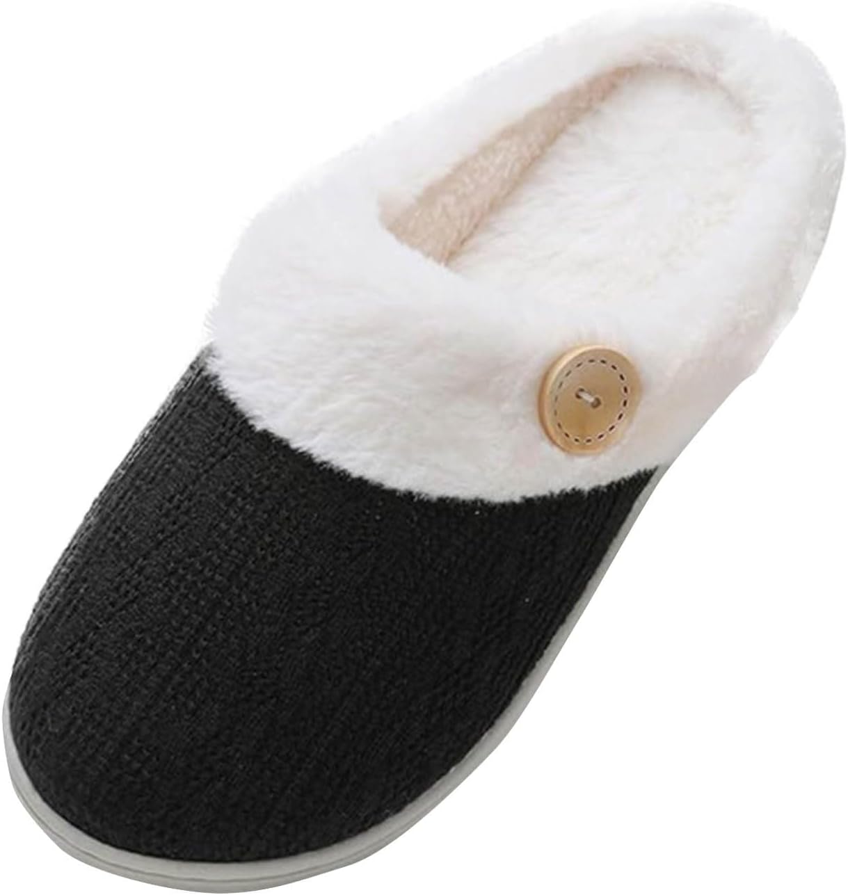 

Женские теплые удобные домашние тапочки из пеноматериала с эффектом памяти, вязаные, с подкладкой из искусственного меха, без застежек, на резиновой подошве, для спальни, дома и улицы, мягкие и удобные Rianclud, черный