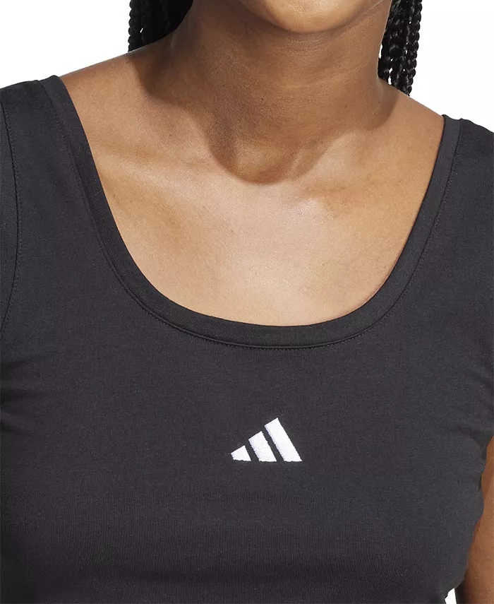 Женская хлопковая майка Essentials с небольшим логотипом adidas, черный — фото 3