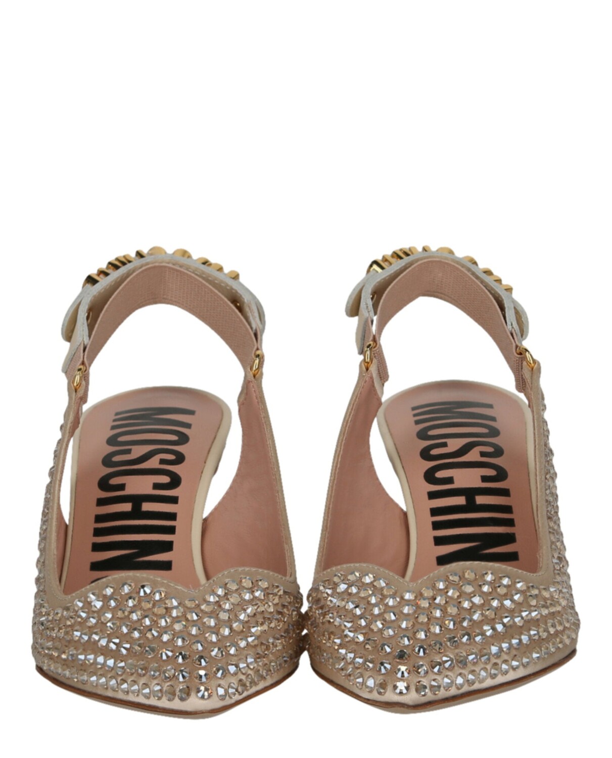 

Туфли на каблуке «котенок», украшенные кристаллами Moschino, цвет Cream