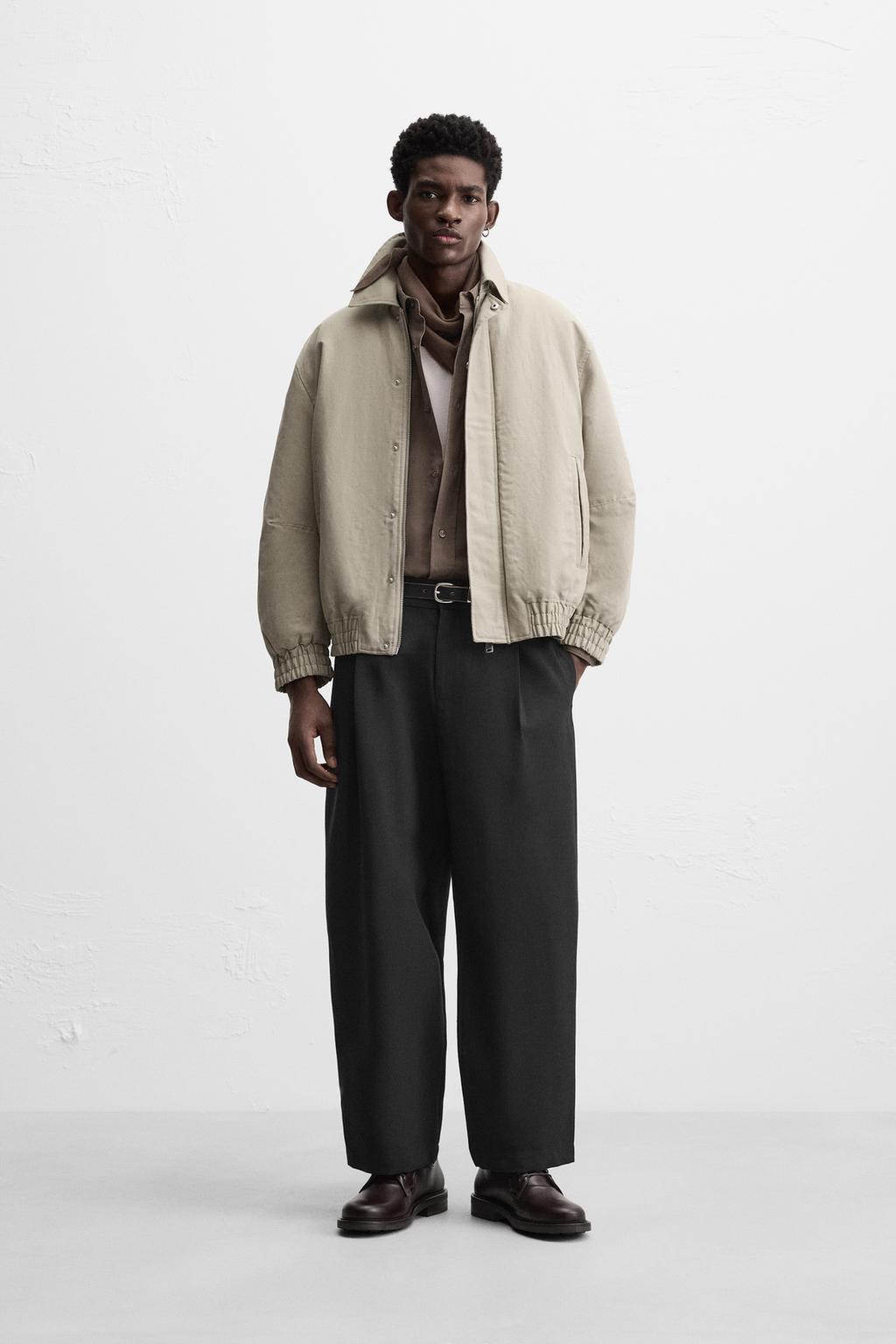 

Куртка с подкладкой из хлопка / льна ZARA, цвет Light grey