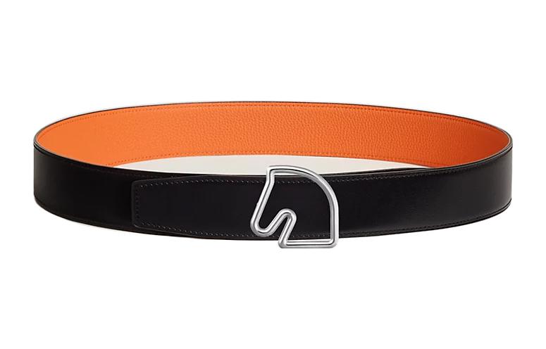 

HERMES Ремень мужской кожаный Tete De Cheval с пряжкой в виде головы лошади, черный, ширина 3,8 см