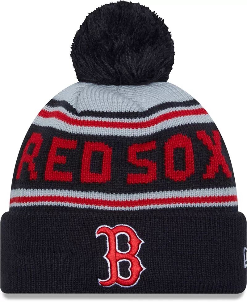 

Темно-синяя вязаная шапка New Era для взрослых Boston Red Sox с надписью и помпоном