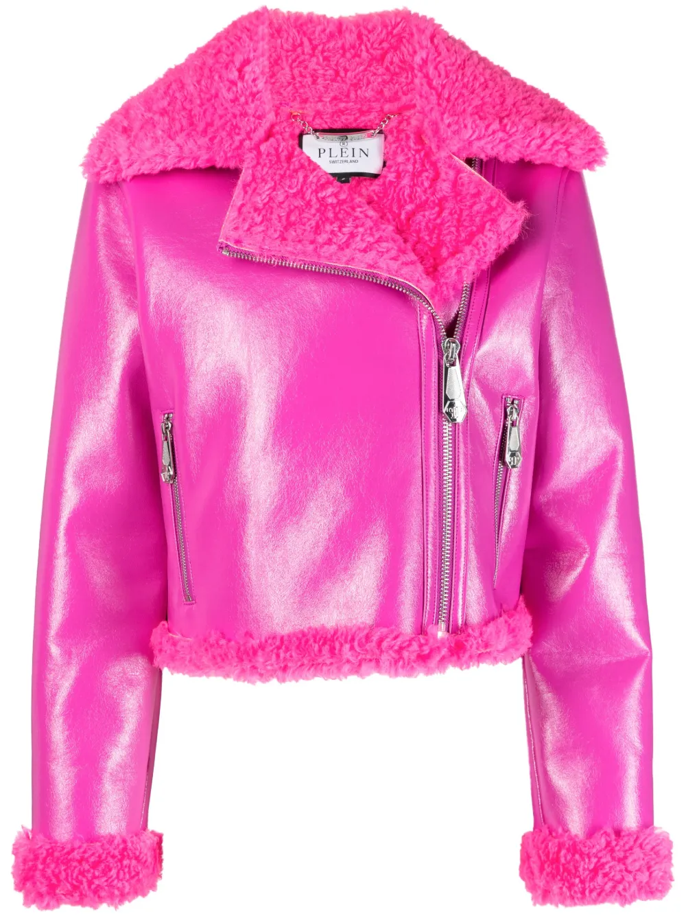 

Байкерская куртка с меховой отделкой Philipp Plein, розовый