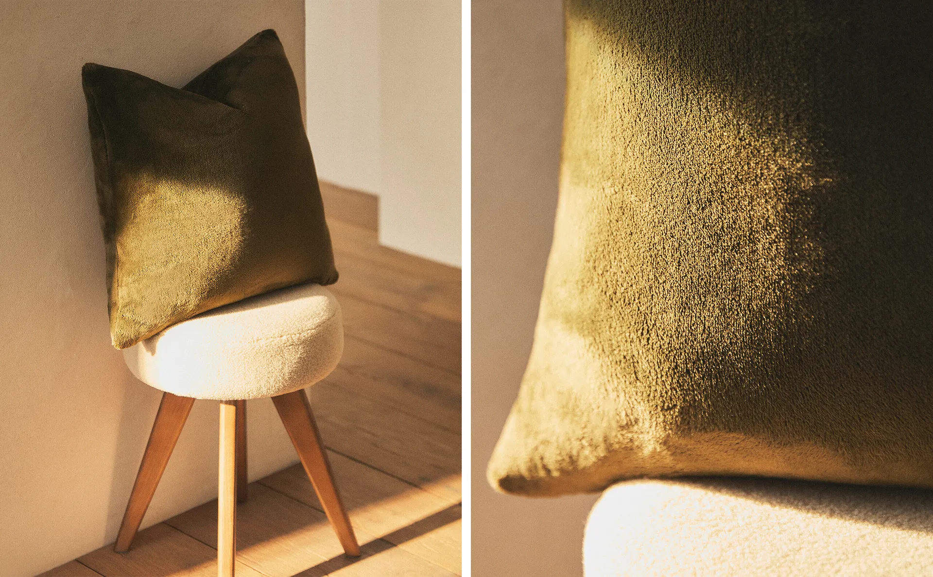 

Однотонный чехол на подушку из искусственного меха Zara Home, хаки