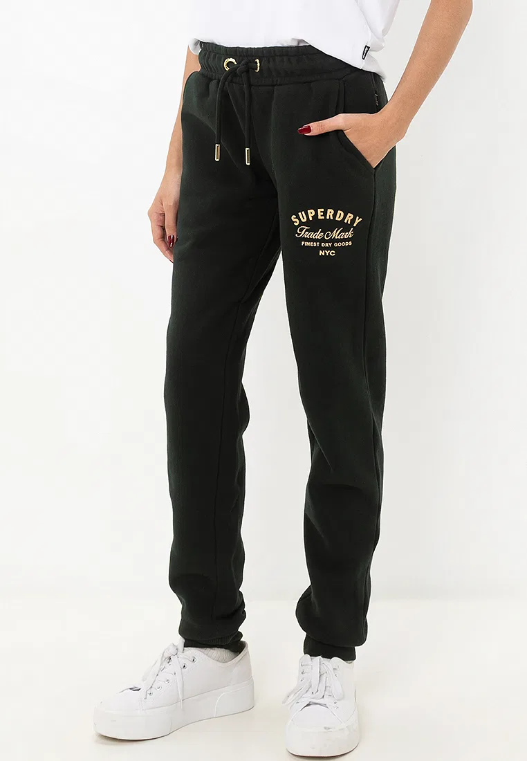 Женские спортивные брюки, металлический логотип, зауженные, Luxe Superdry, темно-зеленый