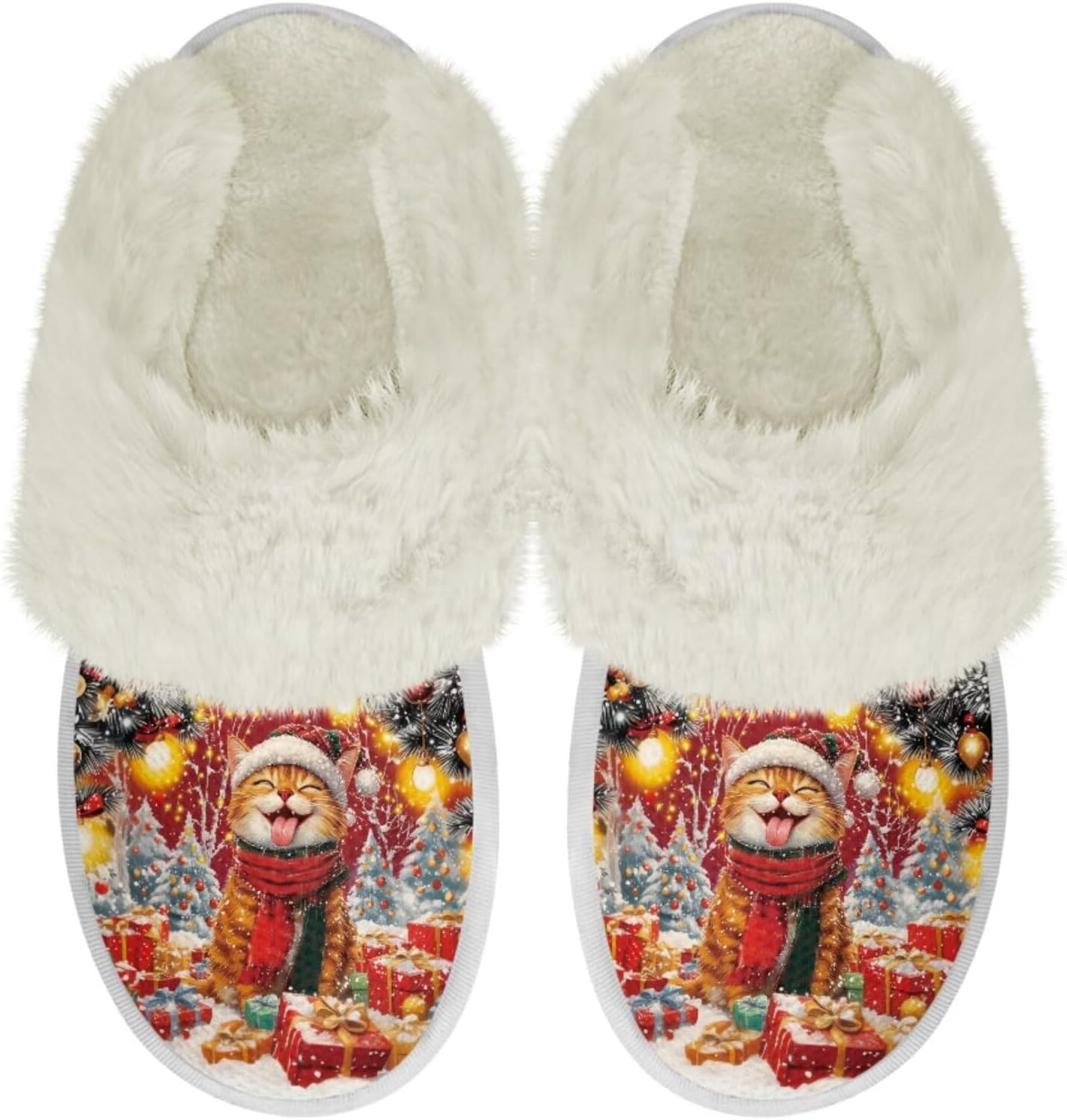 

Домашние тапочки Binienty для женщин и мужчин с эффектом памяти, для дома и улицы, пушистые тапочки для спальни, Xmas Kitten