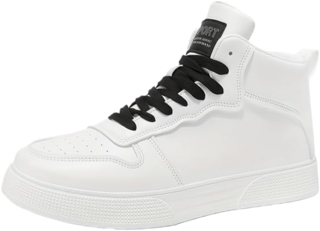 

Мужские высокие спортивные кроссовки Minlaidian, модные, на шнуровке, дышащие, высокие ботинки до щиколотки, с нескользящей подошвой, плоские скейтбордические туфли, белый