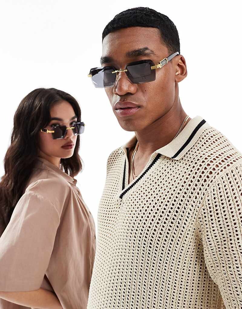 

AIRE – Nebula – Прямоугольные солнцезащитные очки черного/золотого цвета