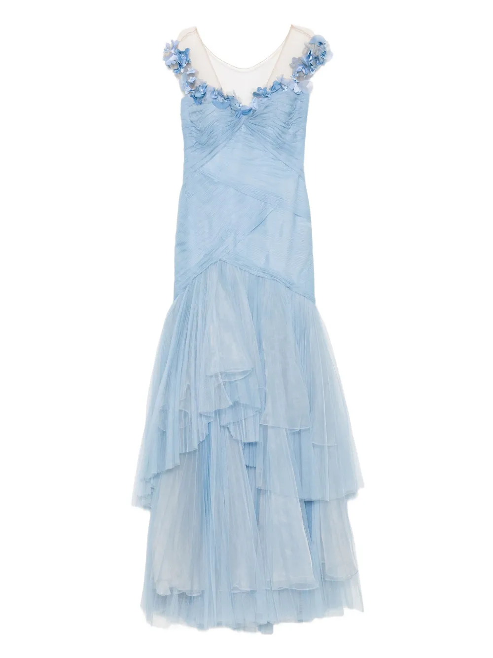 

Многослойное платье макси с цветочным декором Gemy Maalouf, синий