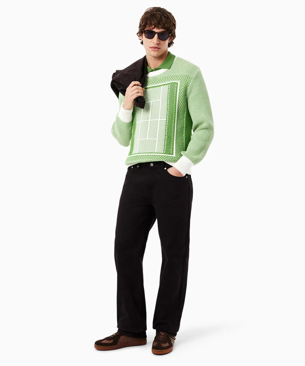 Свитер Lacoste Теннисный корт, Жаккардовый узор, Зеленый — фото 4