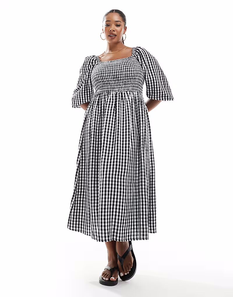 

Платье-миди New Look Curve в клетку с длинными рукавами черного цвета New Look Plus