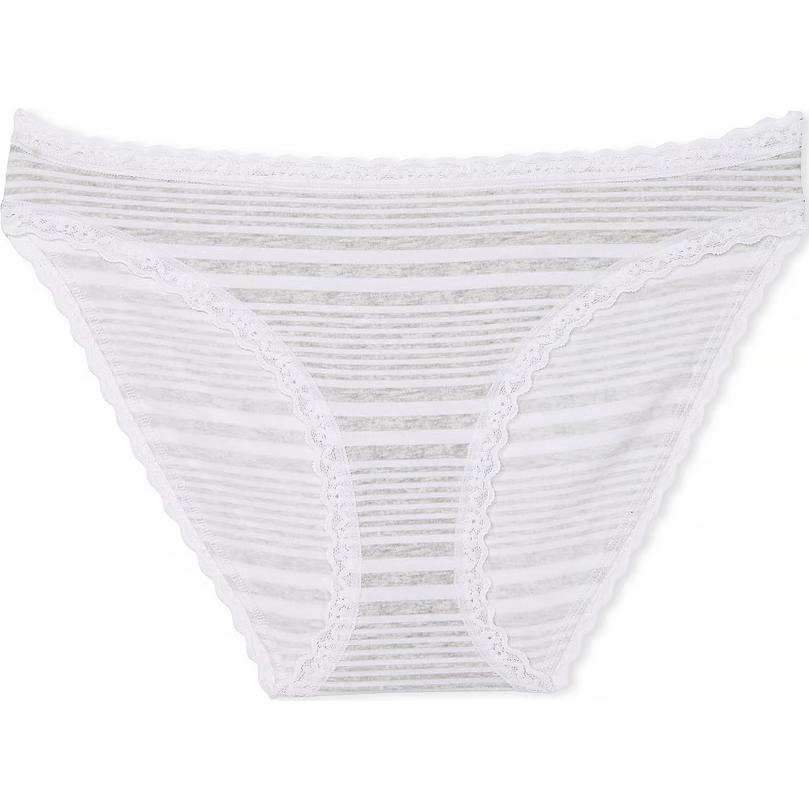 

Женские трусики Lacie Lace Trim Cotton Bikini / WGS, 1 шт, серые полоски Victoria's Secret, белый/серый