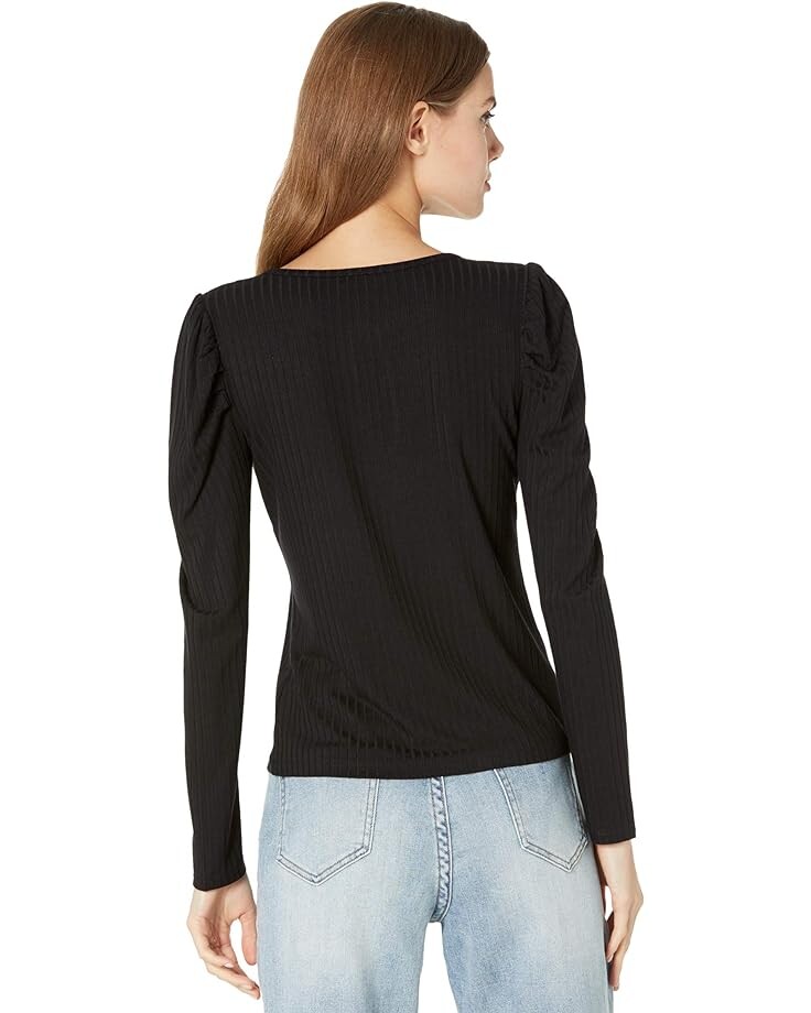 

Топ 1.STATE Ribbed Puff Long Sleeve Front Tie Top, цвет Rich Black