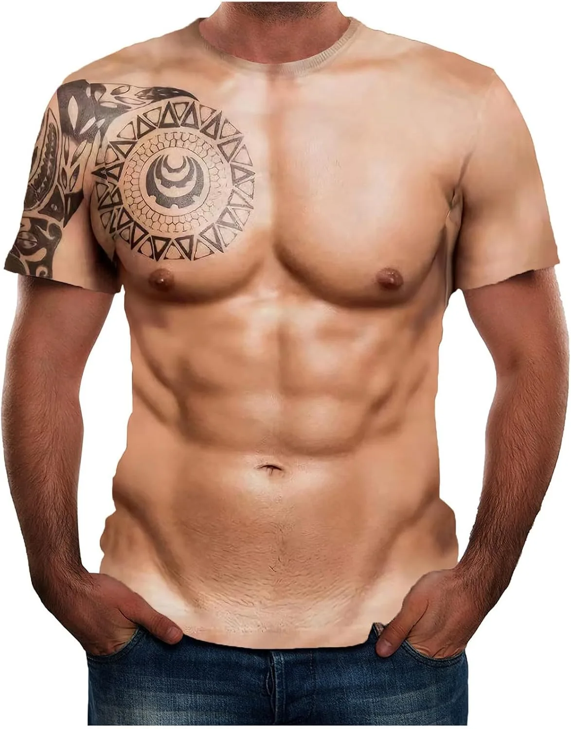 

Футболка с 3D принтом Fake Muscle для мужчин, Slim Fit Zeiyignr