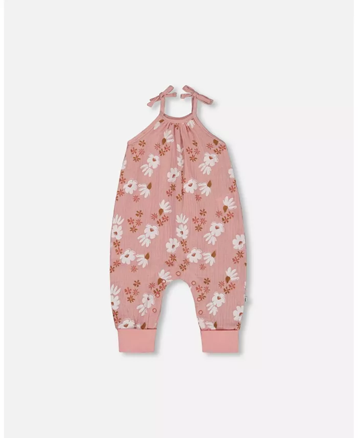 

Детский комбинезон с принтом и завязками из муслина для девочек Pink And White Flowers Deux par Deux, розовый