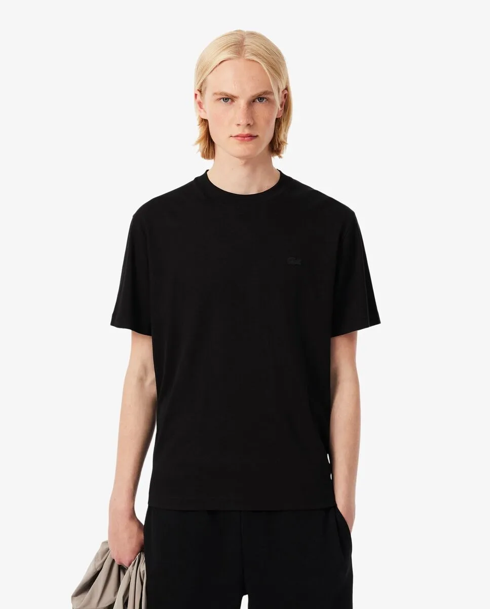 

Мужская футболка с коротким рукавом и черной вышитой подписью Lacoste