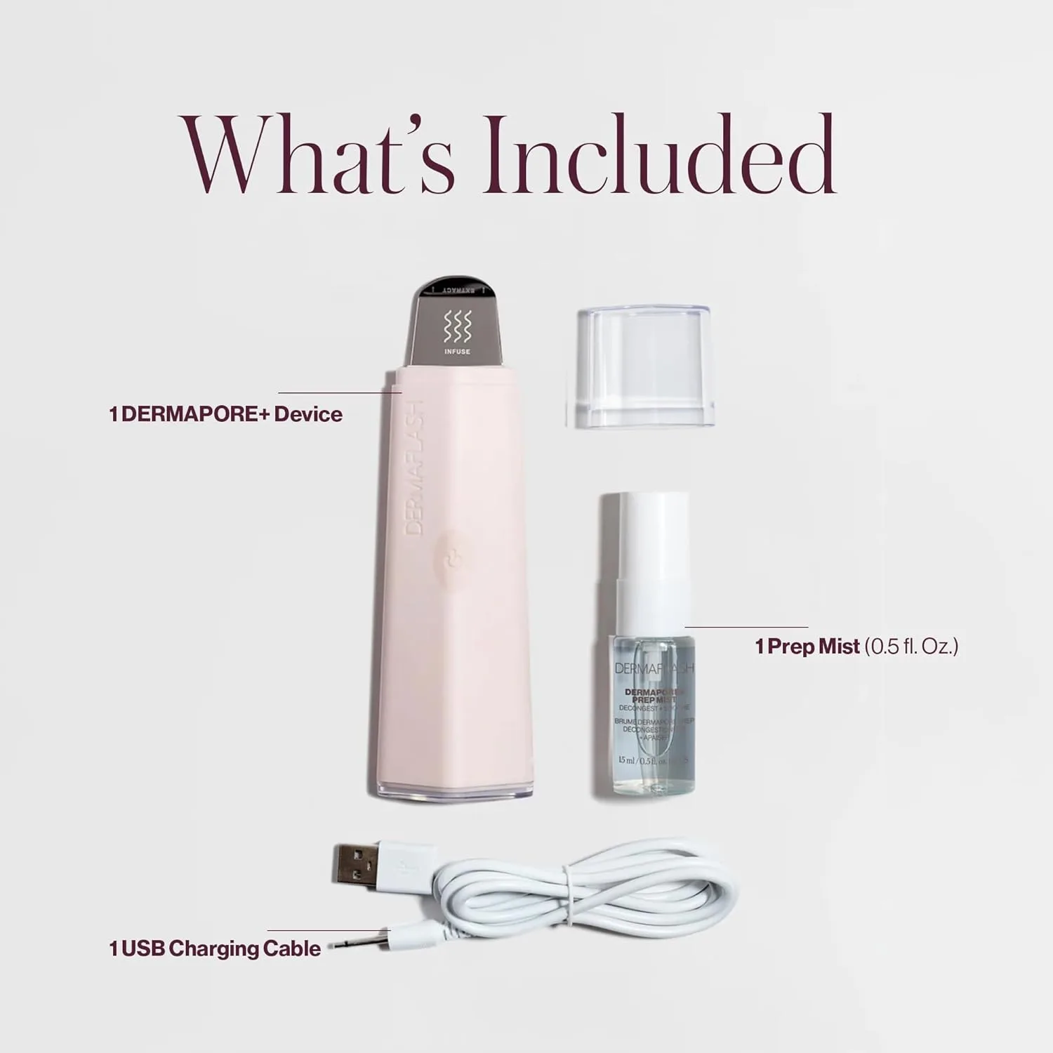 Ультразвуковой прибор для ухода за кожей DERMAFLASH DERMAPORE+, 2-в-1: очиститель пор и инфузионный прибор для ухода за кожей, цвет румян., Blush — фото 3