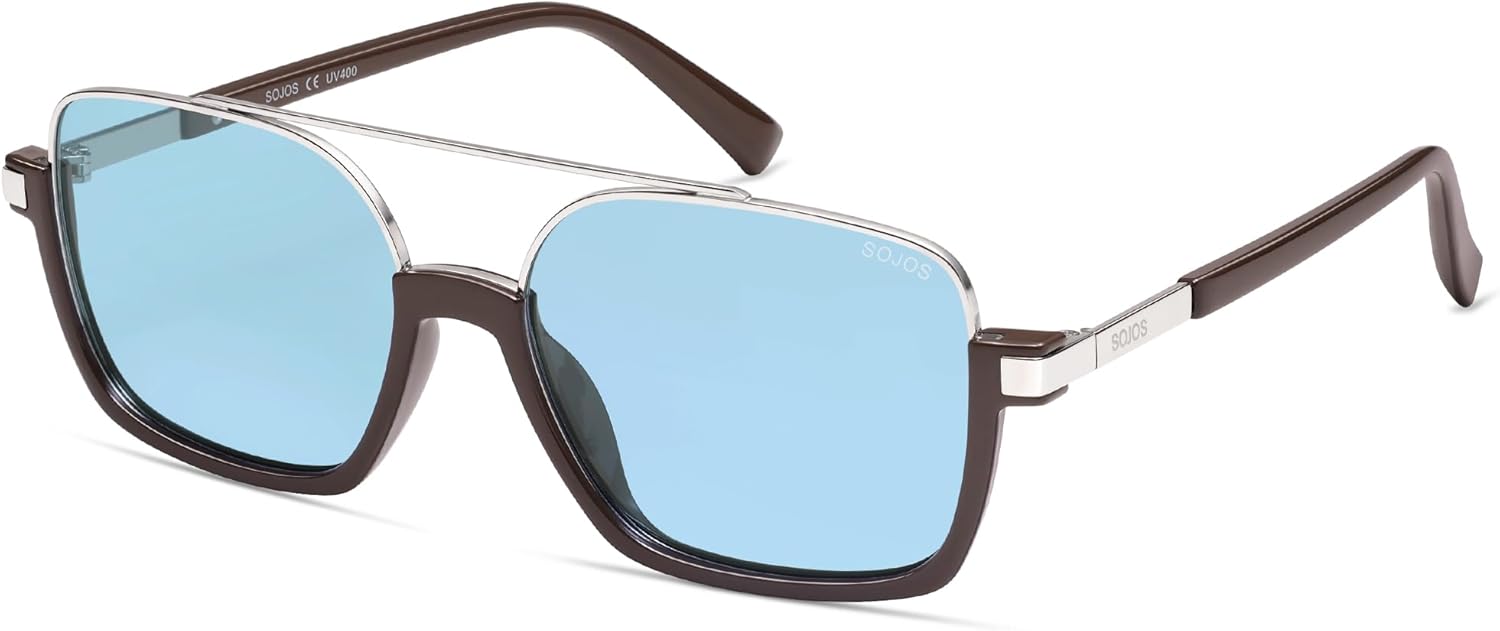 

SOJOS Модные солнцезащитные очки-авиаторы для женщин и мужчин, поляризованные, в стиле ретро, ​​квадратные, в духе Y2K, увеличенного размера, модель SJ2659, Brown Frame Blue Lens