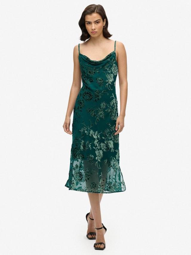 

Миди-платье-комбинация devore с капюшоном на шее Superdry, цвет Green Floral