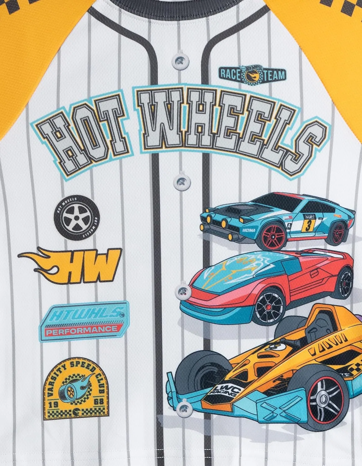Комплект одежды Hot Wheels: спортивная сетчатая бейсбольная футболка и шорты, размеры для малышей и детей постарше (2T - 10-12), Golden Yellow/Gray — фото 4