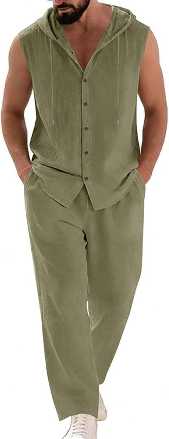 Мужской спортивный костюм из 2 предметов, джоггеры и безрукавка, Army Green — фото 2