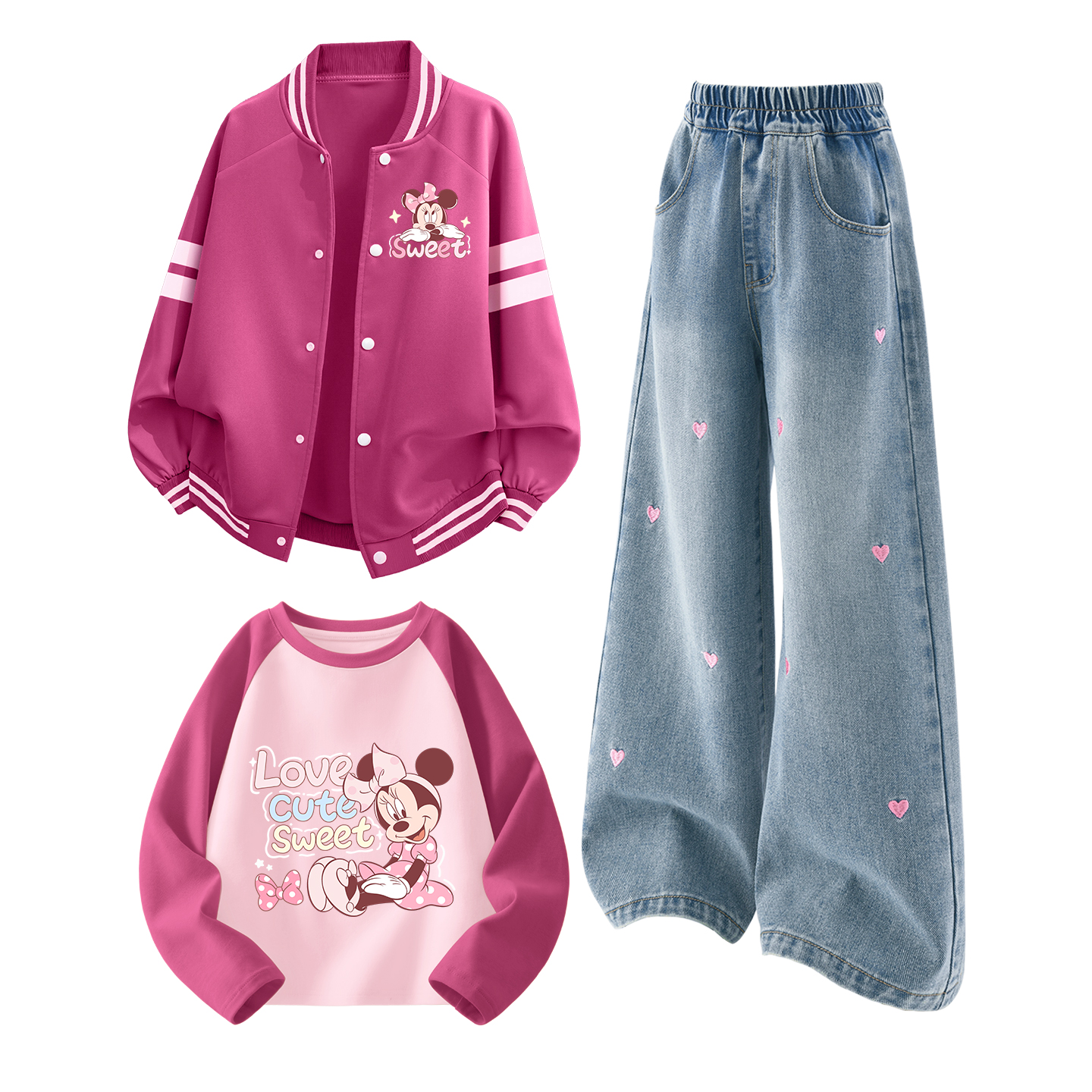 

Детская повседневная спортивная одежда с круглым вырезом Moderate Disney, delorine k розовый красный+solid color sea salt синий+delorine fuchsia