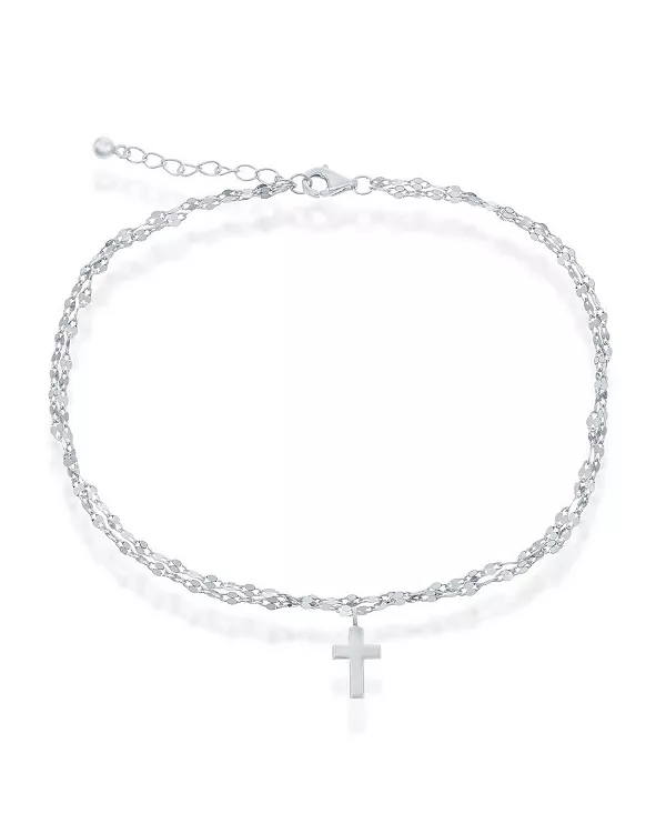 

Двойная серебряная зеркальная цепочка с крестиком на щиколотке Simona, silver