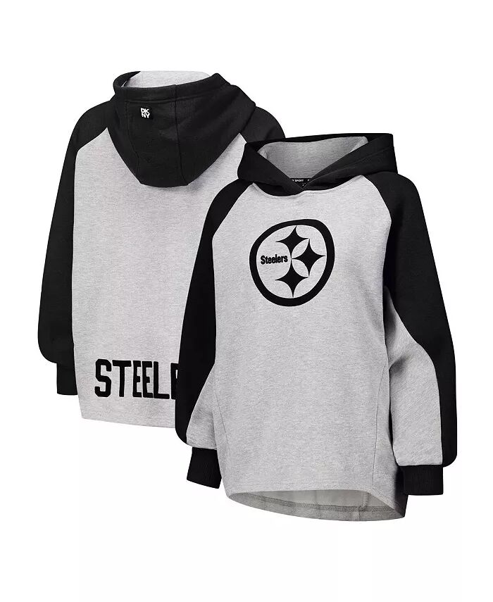 

Женская серо-черная укороченная толстовка с капюшоном Pittsburgh Steelers Joy с регланами DKNY