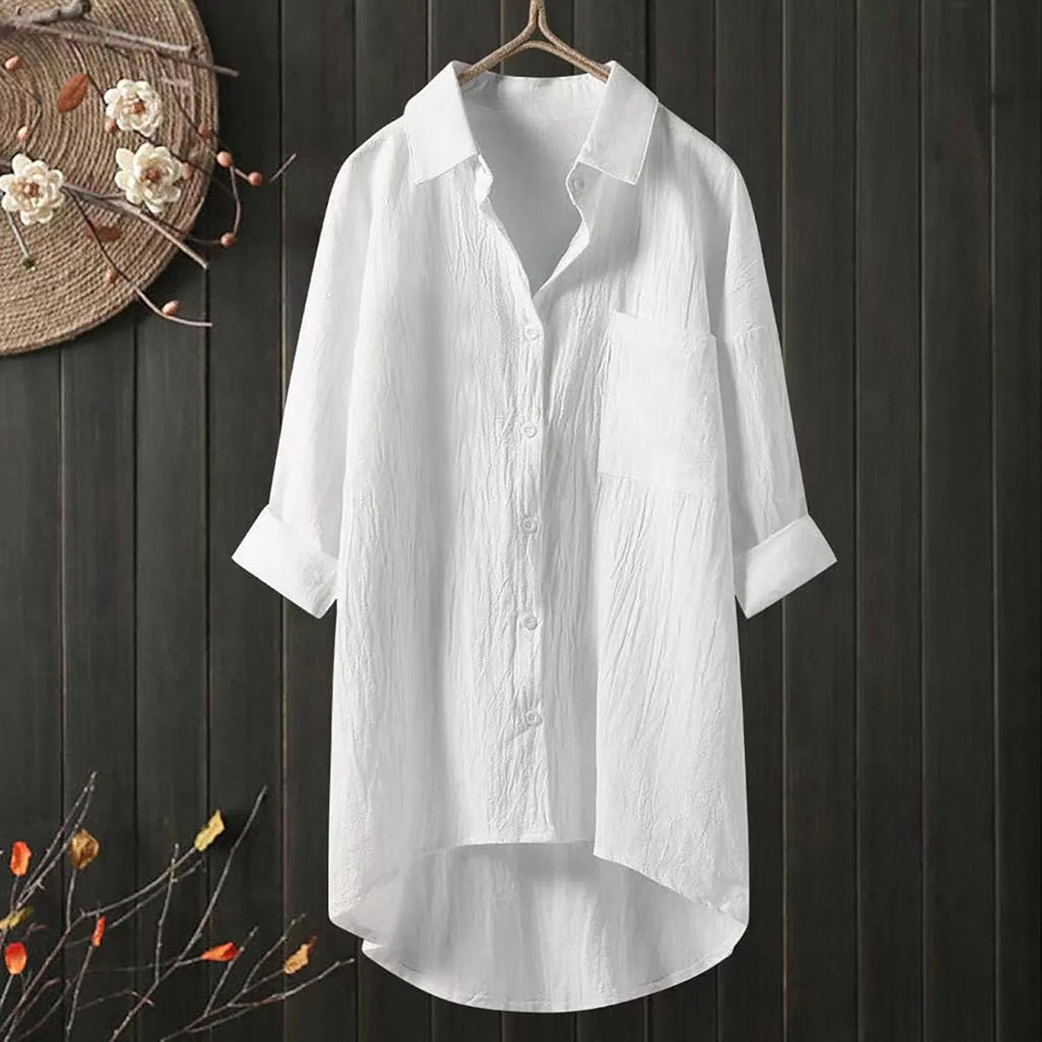 Блуза из хлопка и льна, Oversize, Muslin Blouse, белый — фото 3
