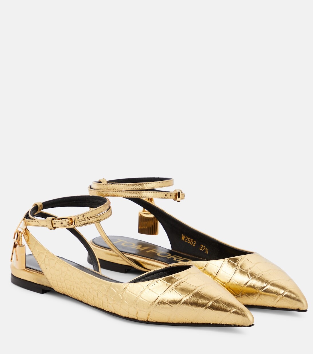 Балетки Padlock с эффектом крокодила Tom Ford, золотой