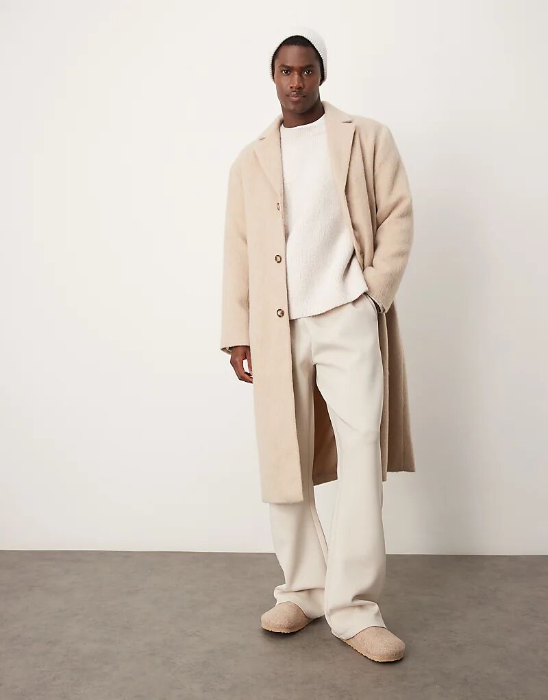 

Пальто с эффектом чесаной шерсти в каменном цвете ASOS DESIGN
