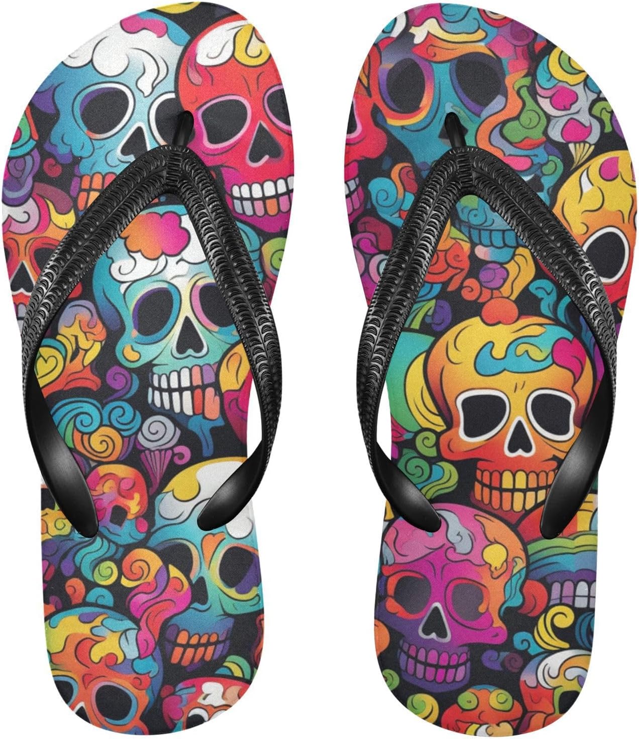 

Женские шлепанцы YMGQYJ, повседневные летние сандалии, мужские шлепанцы для пляжа и отдыха на открытом воздухе - разноцветный принт с черепами