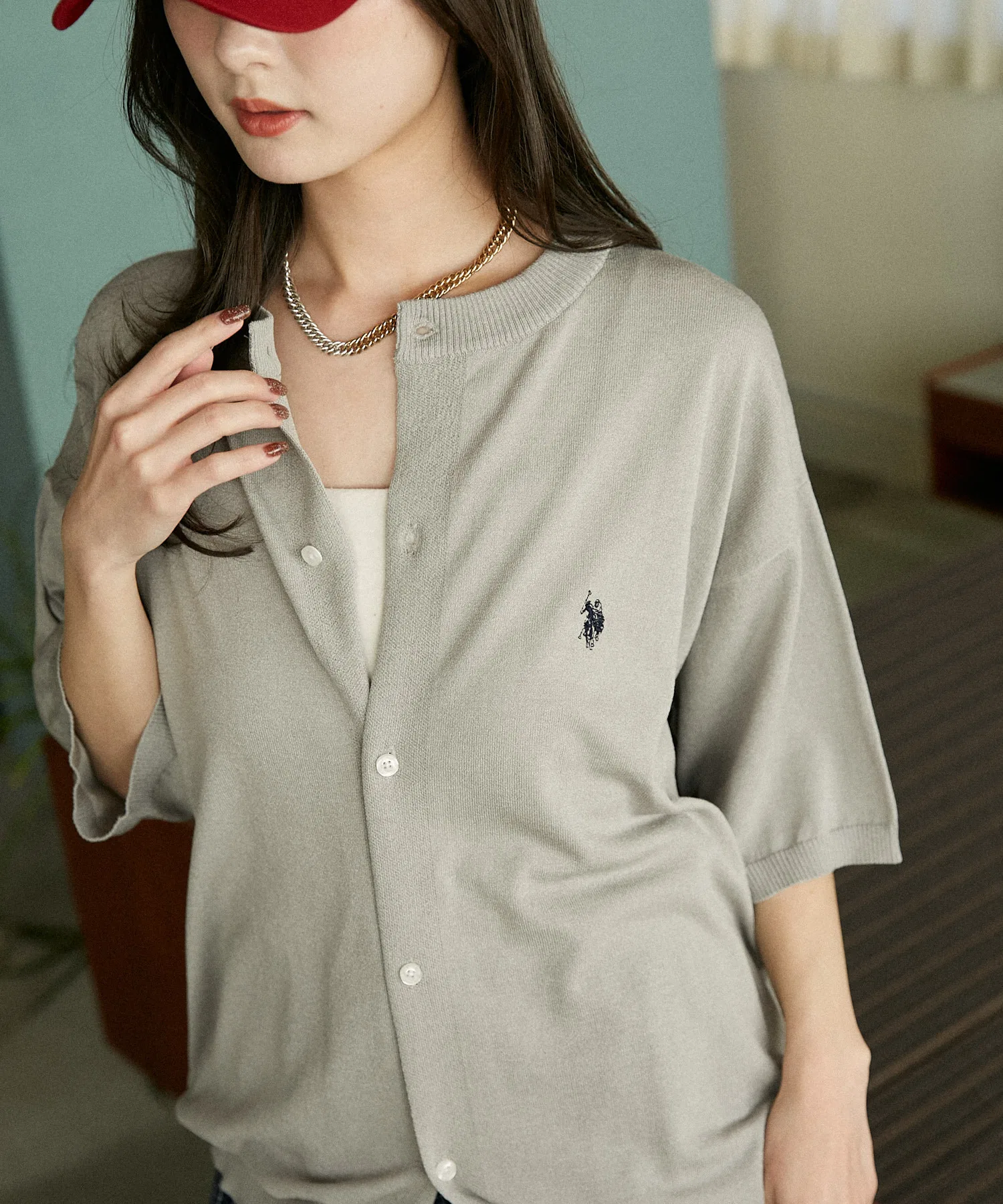 US POLO ASSN. × PUBLUX / US Polo Assn. Эксклюзивный летний вязаный кардиган с круглым вырезом - Лимитированная серия