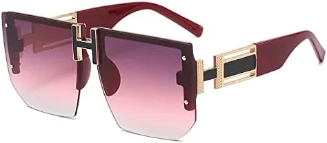 

Солнцезащитные очки без оправы 2027 года для женщин, градиентные, увеличенного размера, в винтажном стиле, защита от УФ-излучения UV400 MTZJH, Purple Pink