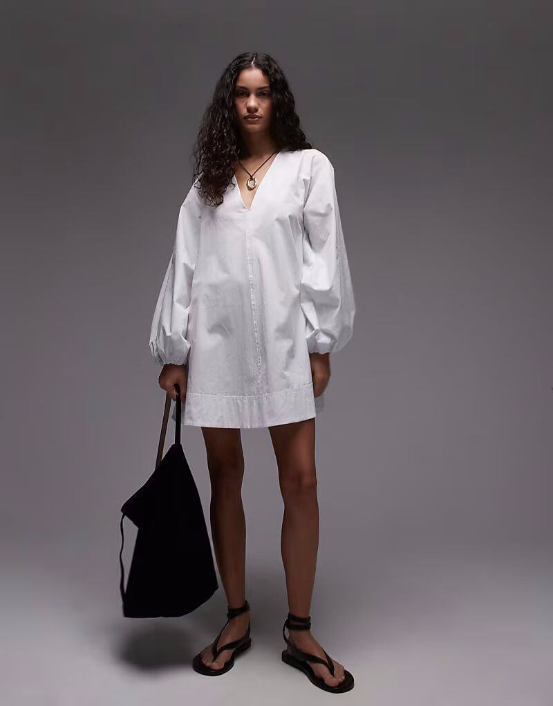 

Мини-платье-бэбидолл Topshop из поплина белого цвета
