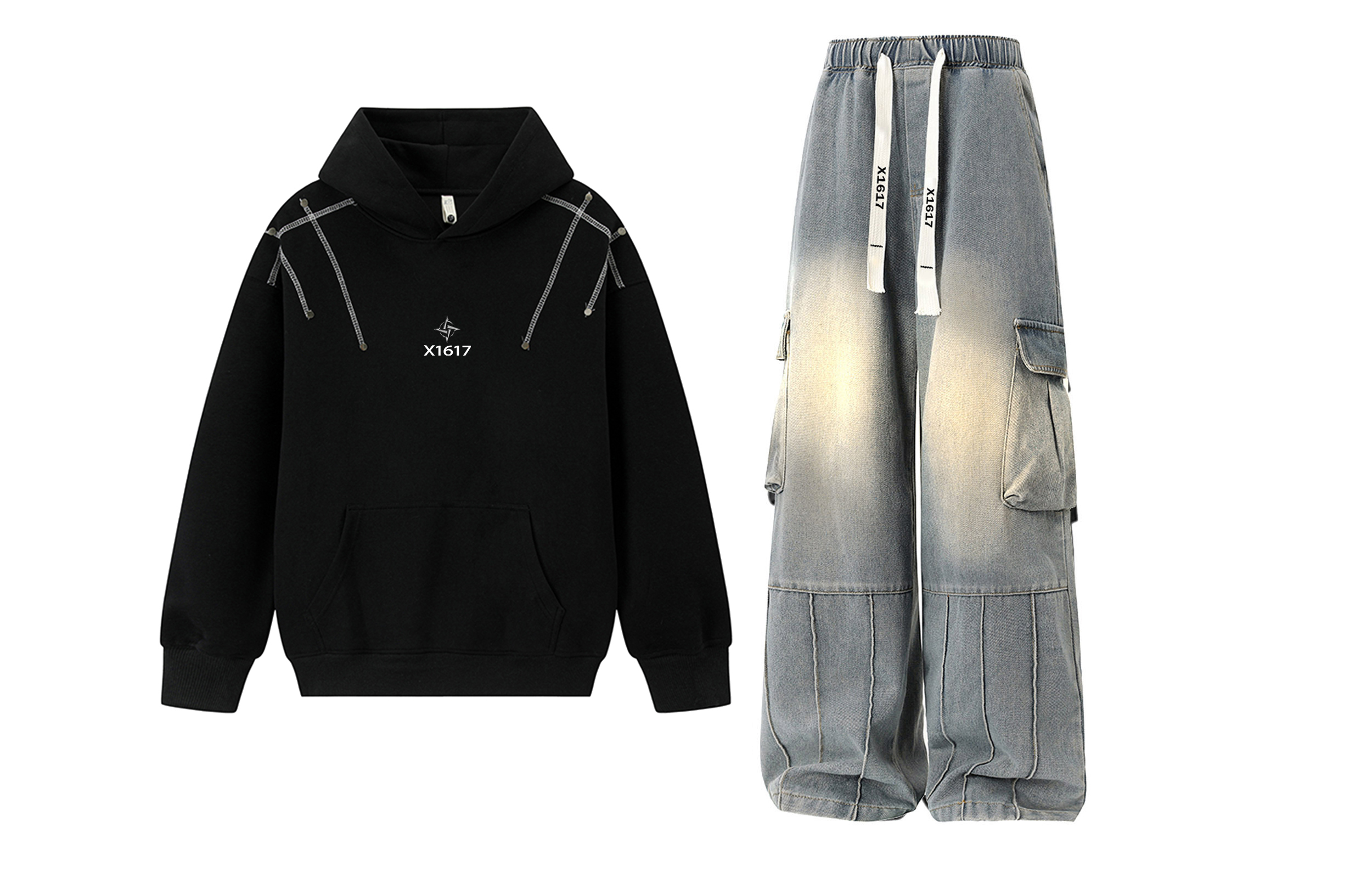

Повседневный худи Unisex Casual Sportswear X1617, черный sweatshirt+vintage синий pants