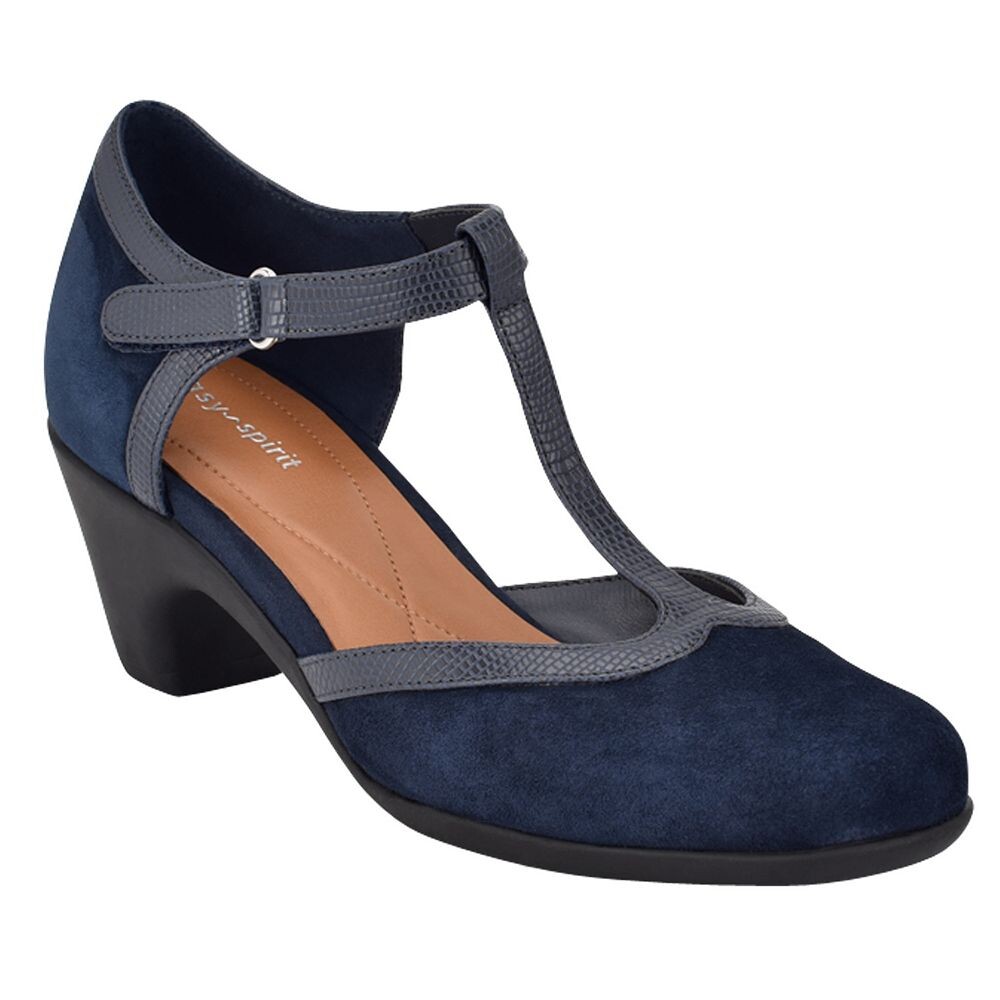 Женские туфли-лодочки Easy Spirit Cara с Т-образным ремешком, цвет Navy Suede