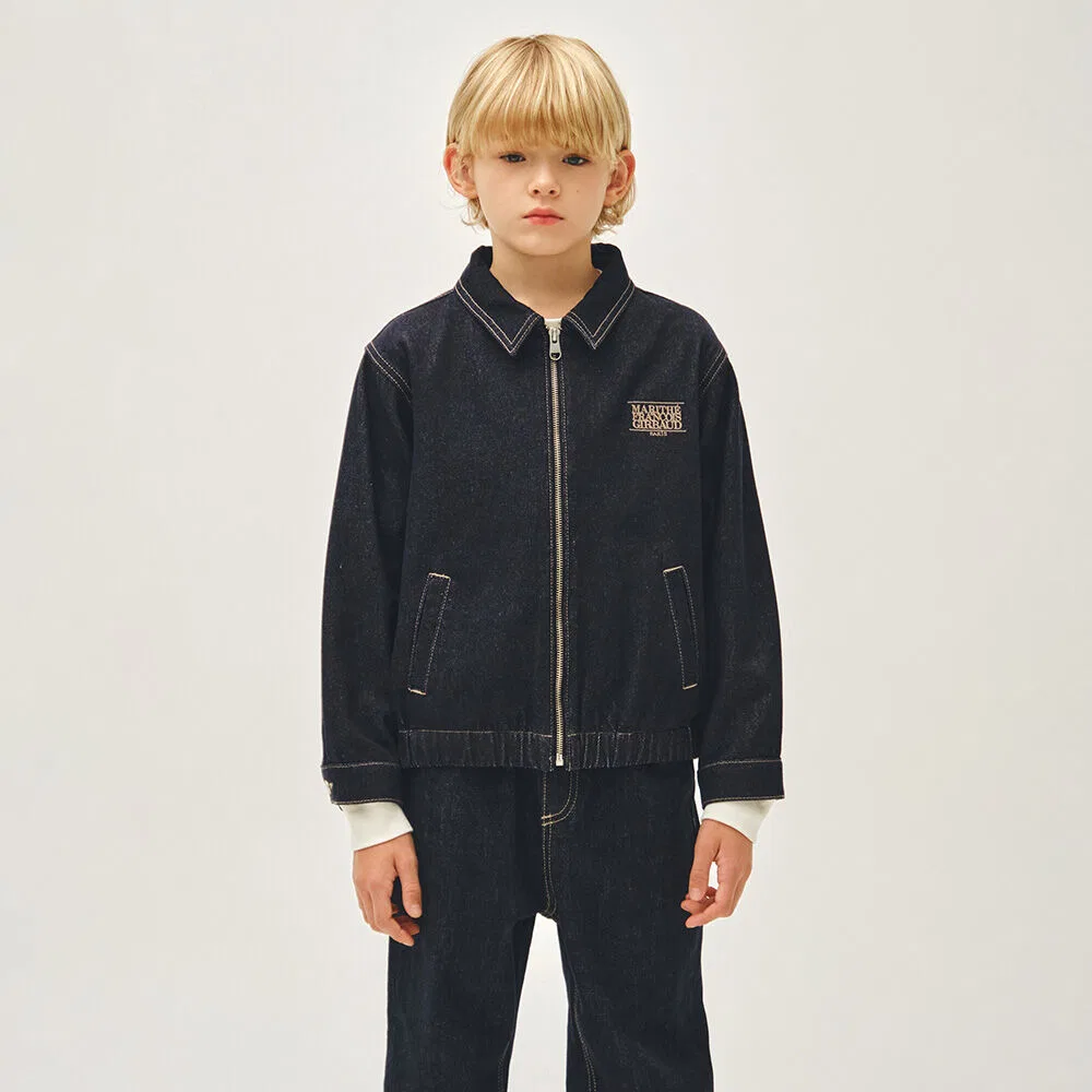Детская джинсовая куртка на молнии Classic Logo, тёмно-синяя, от Marithé Kids